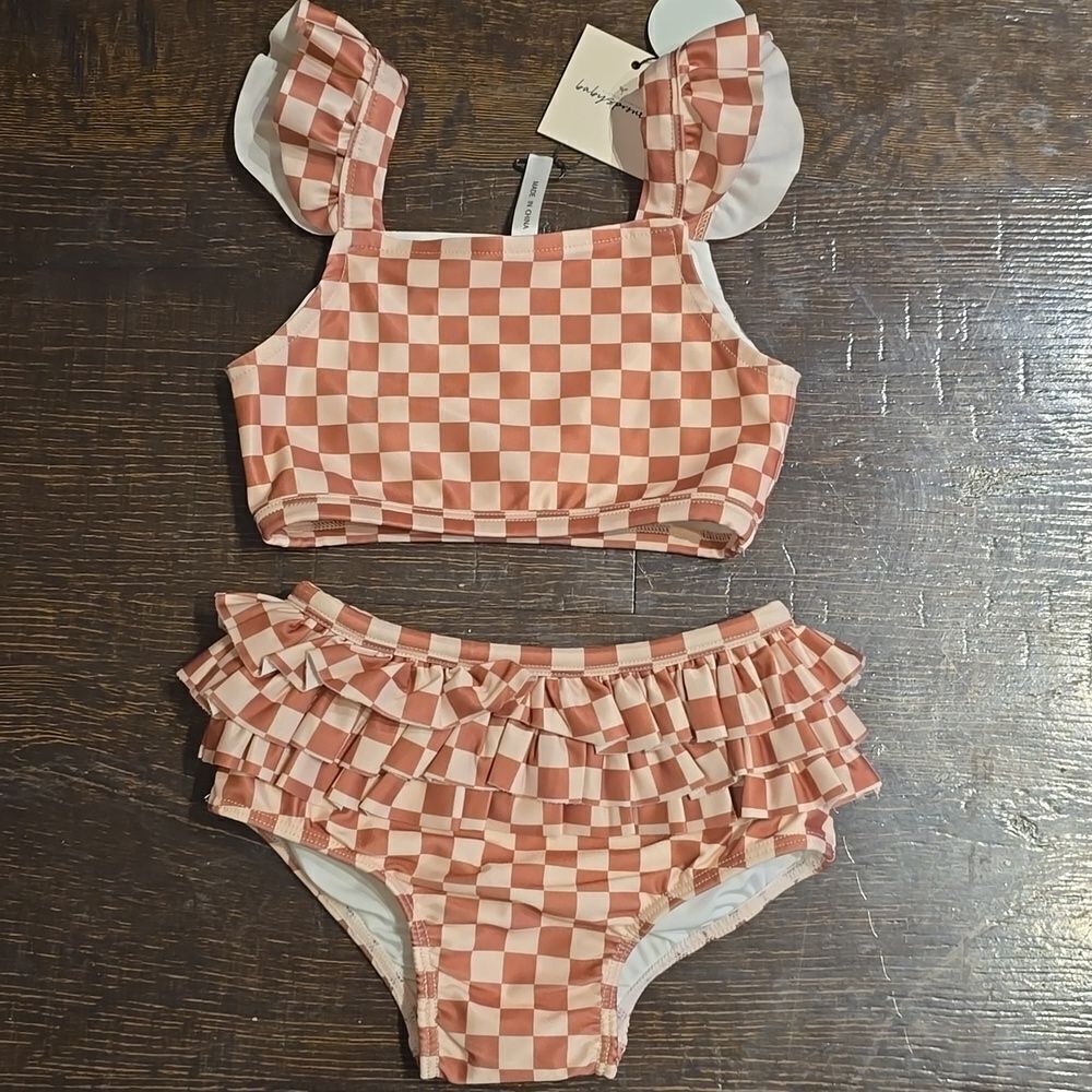 Baby Sprouts Strawberry Checkered 2-piece Ruffked Bikini Set - Picture 7 of 7
